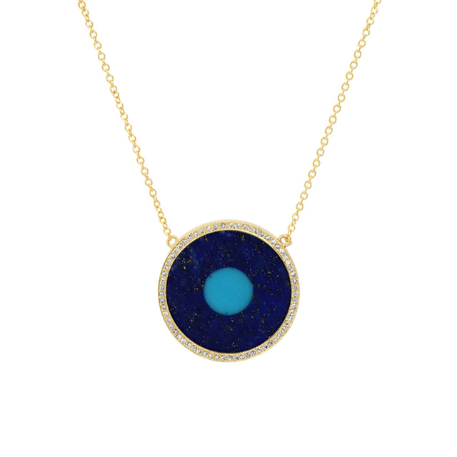 Lapis Inlay Evil Eye Necklace with Diamonds