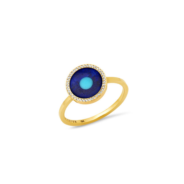Lapis Inlay Evil Eye Ring with Diamonds