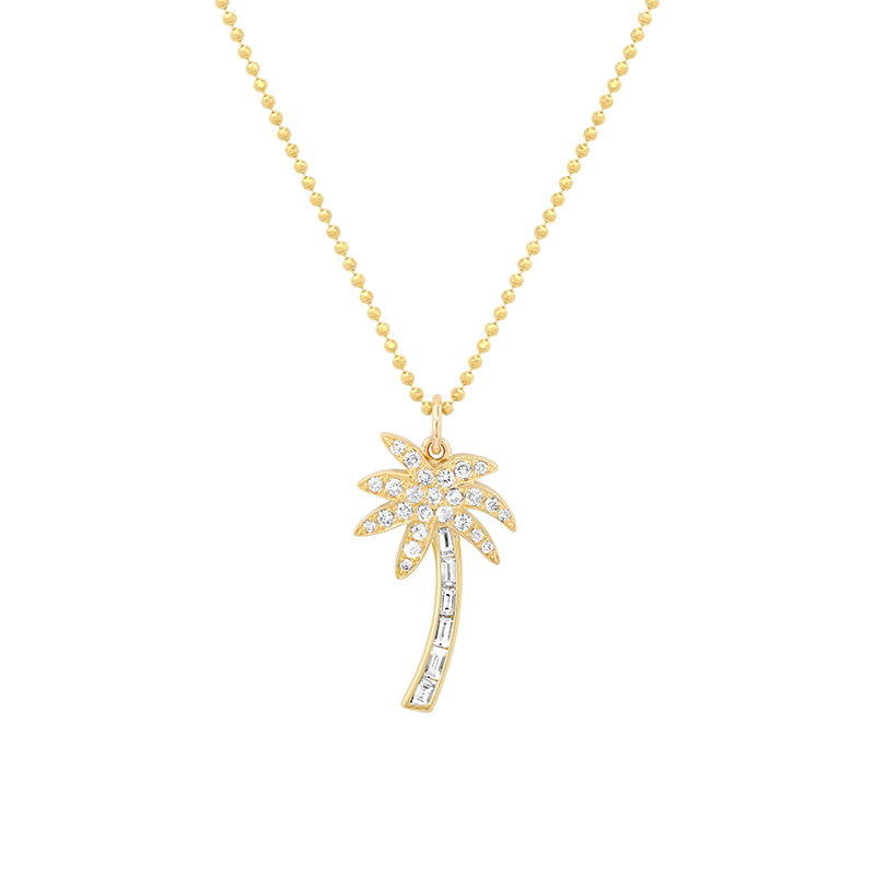 Large Baguette and Diamond Palm Tree Pendant Necklace