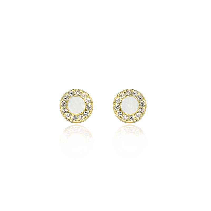 Mother of Pearl Inlay Circle Studs with Diamonds