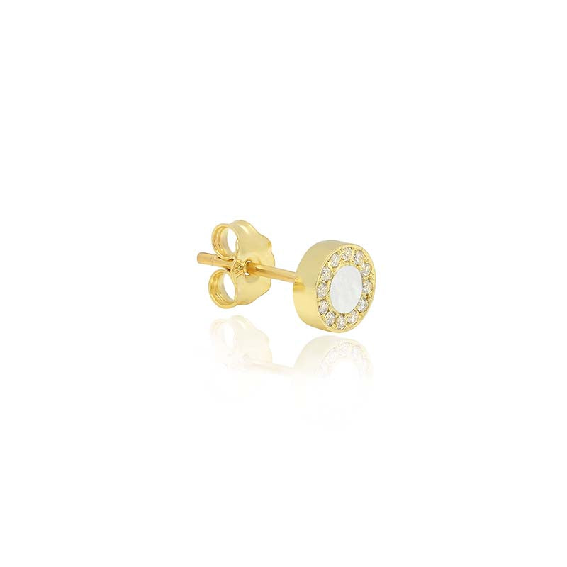 Mother of Pearl Inlay Circle Studs with Diamonds