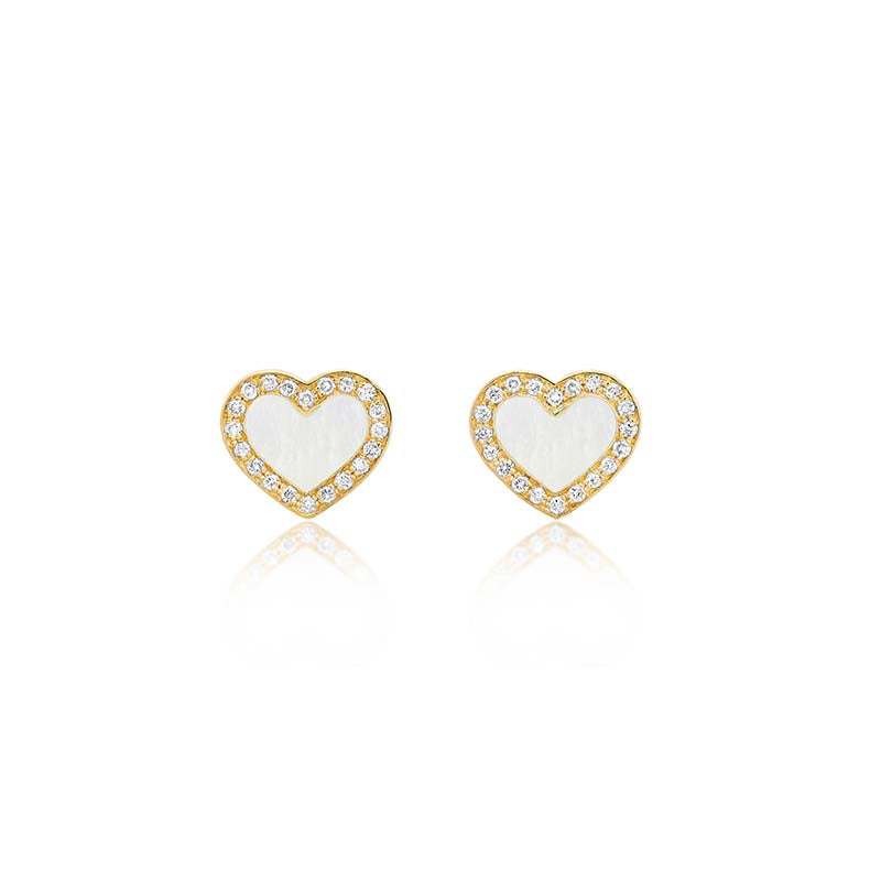 Mother of Pearl Inlay Heart Studs with Diamonds