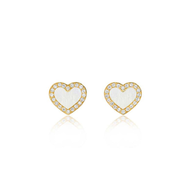 Mother of Pearl Inlay Heart Studs with Diamonds