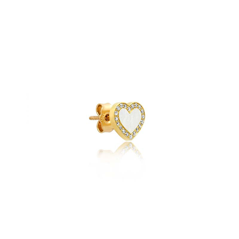 Mother of Pearl Inlay Heart Studs with Diamonds