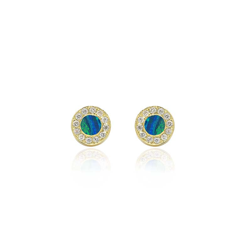 Opal Inlay Circle Studs with Diamonds