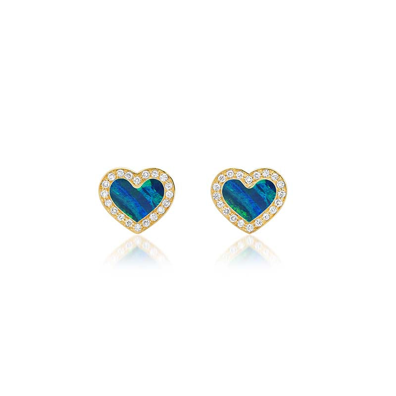 Opal Inlay Heart Studs with Diamonds