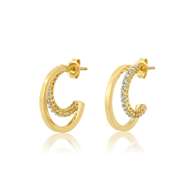 Small Double Hoops with 4-Prong Diamond Accent