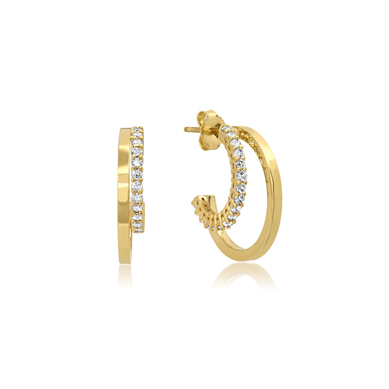 Small Double Hoops with 4-Prong Diamond Accent