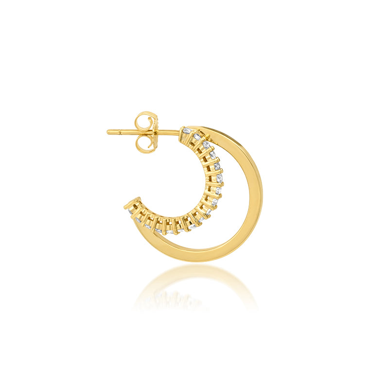 Small Double Hoops with 4-Prong Diamond Accent