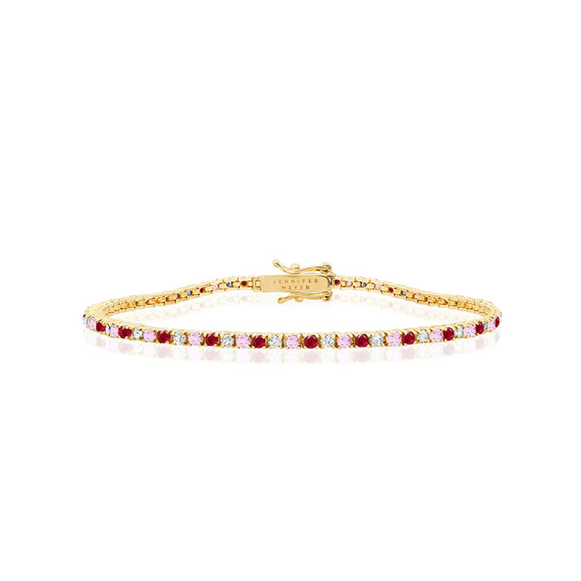 4-Prong Diamond, Pink Sapphire, and Ruby Tennis Bracelet