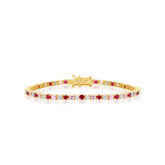 Large 4-Prong Diamond, Pink Sapphire, and Ruby Tennis Bracelet