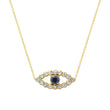 Medium Diamond Open Evil Eye Necklace with Blue Sapphire Center