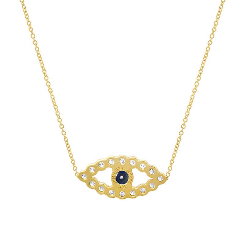 Medium Diamond Open Evil Eye Necklace with Blue Sapphire Center