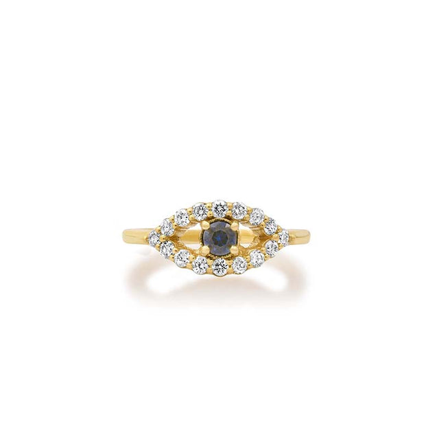 Medium Diamond Open Evil Eye Ring with Sapphire Center