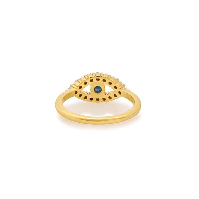 Medium Diamond Open Evil Eye Ring with Sapphire Center