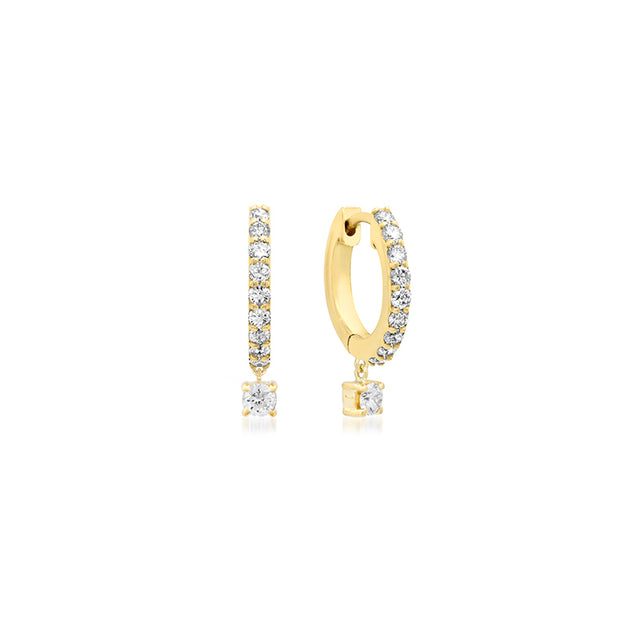 Small Diamond Huggies with 4-Prong Set Diamond Drop