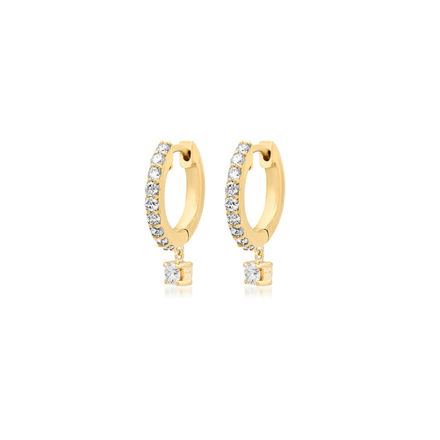 Small Diamond Huggies with 4-Prong Set Diamond Drop