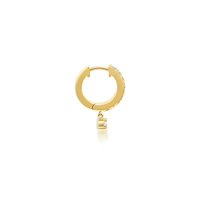 Small Diamond Huggies with 4-Prong Set Diamond Drop