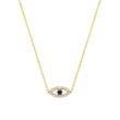 Mini Diamond Open Evil Eye Necklace with Blue Sapphire Center