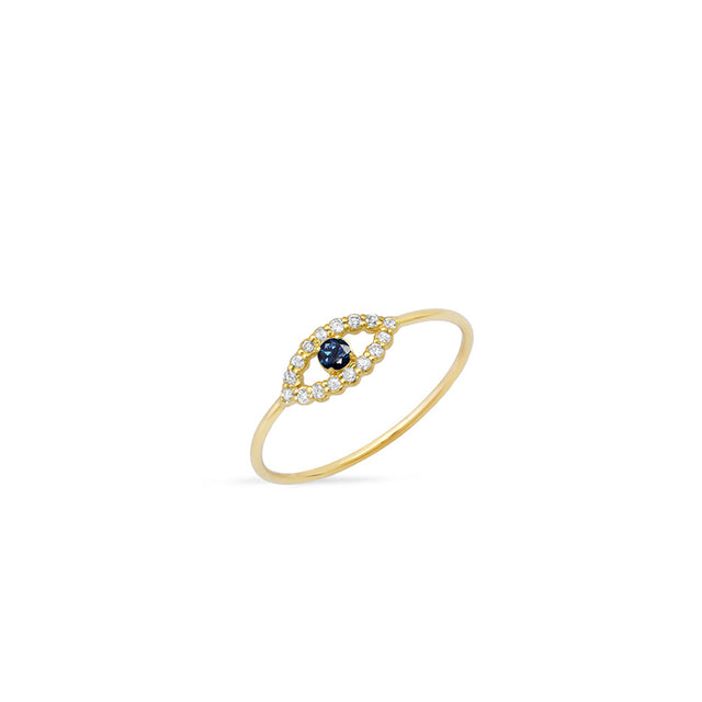 Diamond Mini Open Evil Eye Ring with Sapphire Center