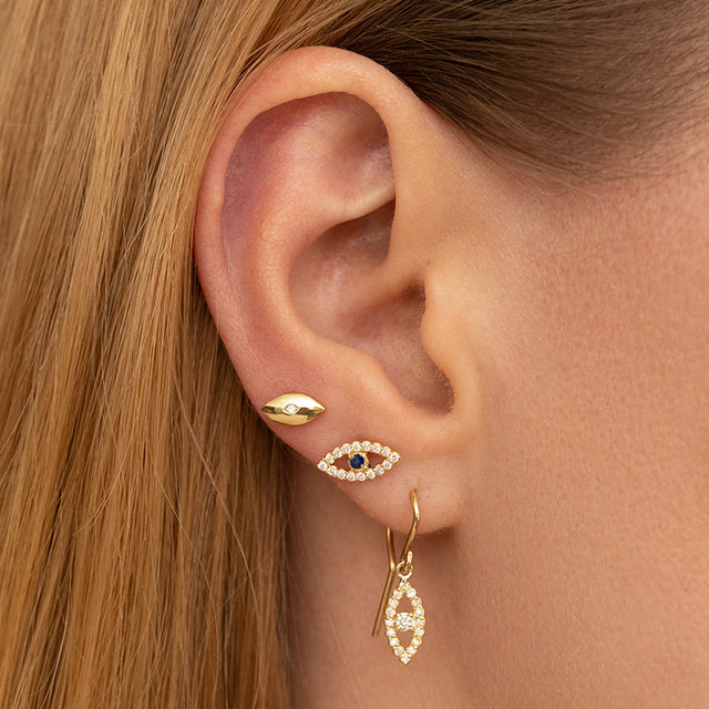 Diamond Mini Open Evil Eye Studs with Sapphire Center