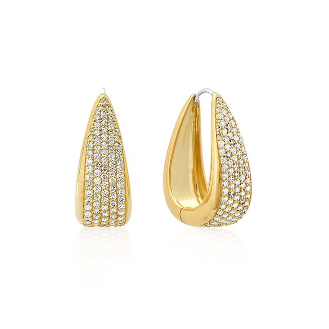 Elongated Teardrop Huggies With Diamond Pave