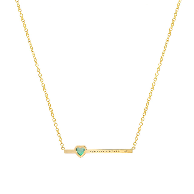 Diamond Stick Necklace with Heart Cut Emerald Accent