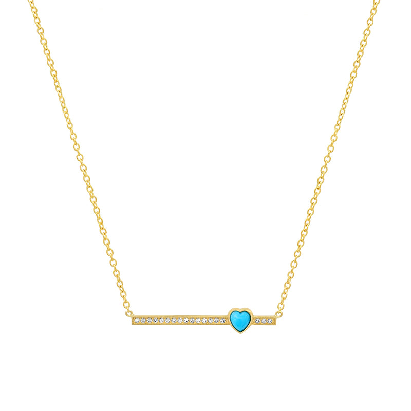 Diamond Stick Necklace with Heart Cut Turquoise Accent