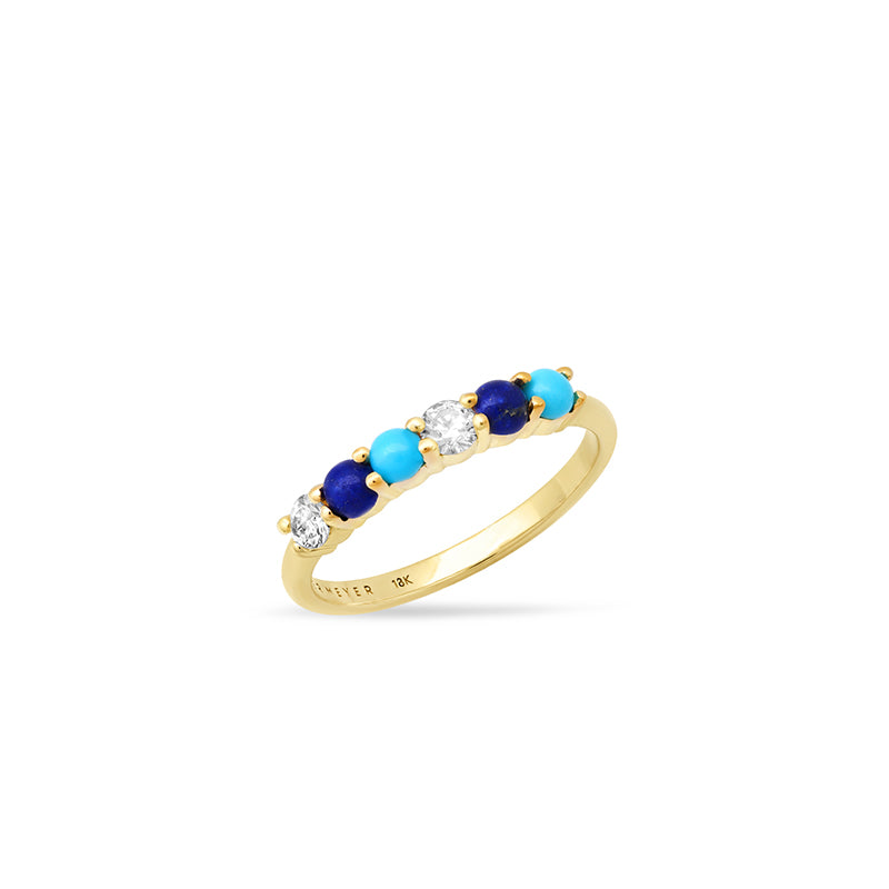 4-Prong Diamond, Turquoise, and Lapis Ring