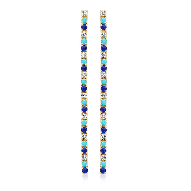 4-Prong Diamond, Turquoise, and Lapis Tennis Studs