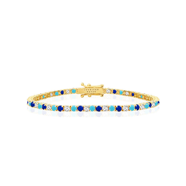Large 4-Prong Diamond, Turquoise, and Lapis Tennis Bracelet