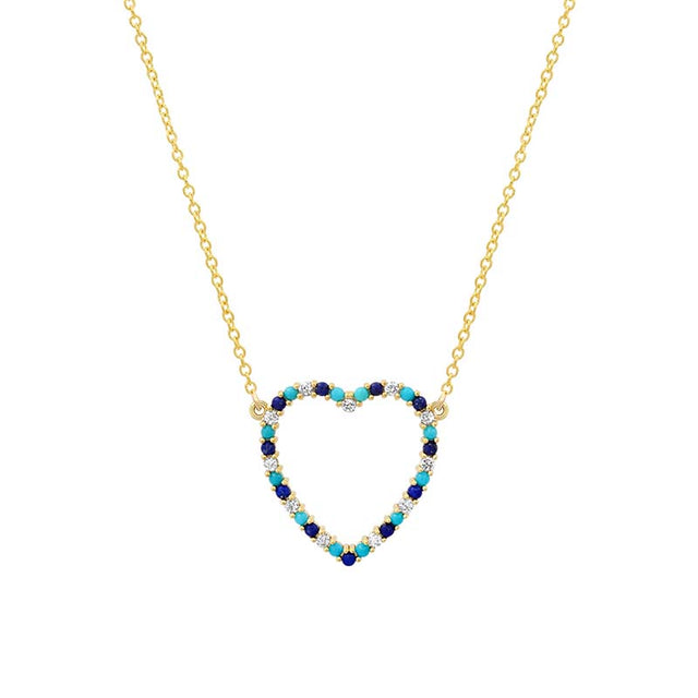Large Diamond, Turquoise and Lapis Open Heart Necklace