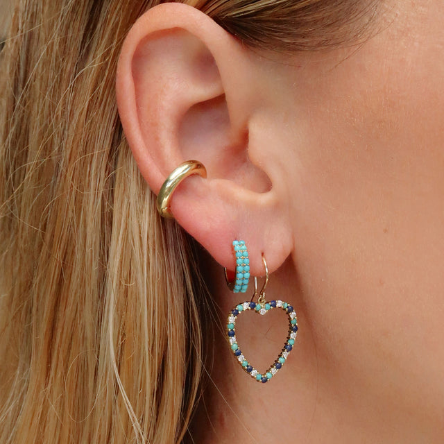 Large Diamond, Turquoise and Lapis Open Heart Drop Earrings