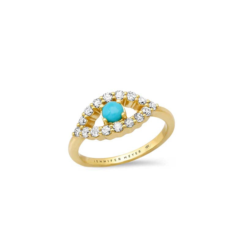 Medium Diamond Open Evil Eye Ring with Turquoise Center