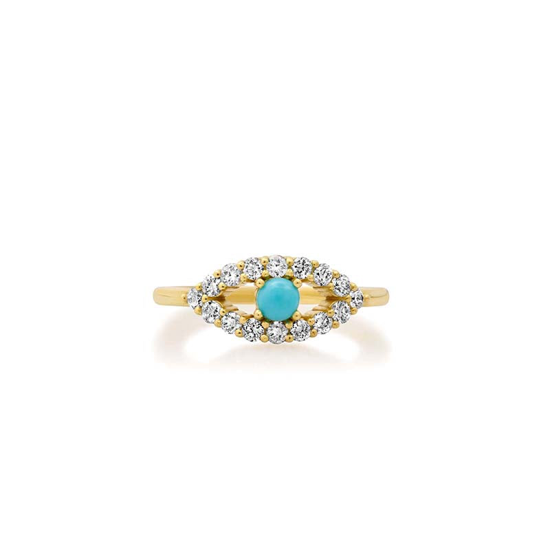 Medium Diamond Open Evil Eye Ring with Turquoise Center