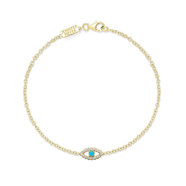 Mini Diamond Open Evil Eye with Turquoise Center Bracelet