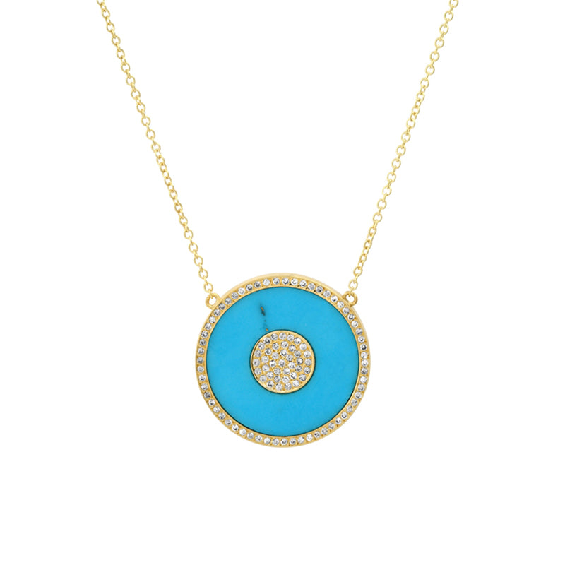 Turquoise and Diamond Inlay Evil Eye Necklace
