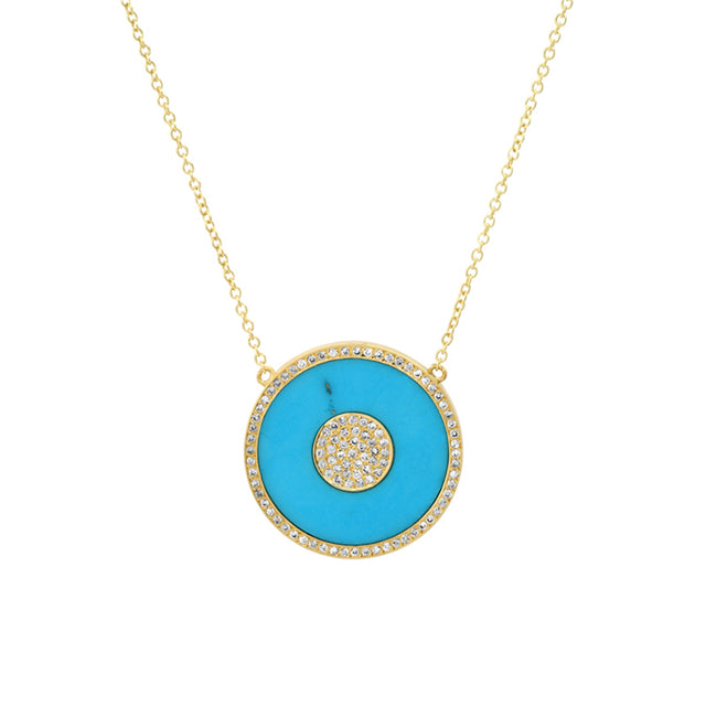 Turquoise and Diamond Inlay Evil Eye Necklace
