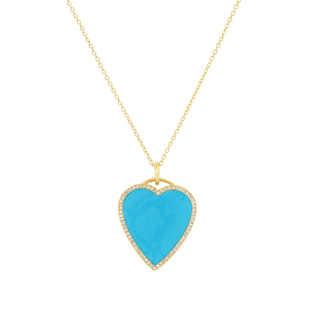 Turquoise Inlay Heart Necklace with Diamonds