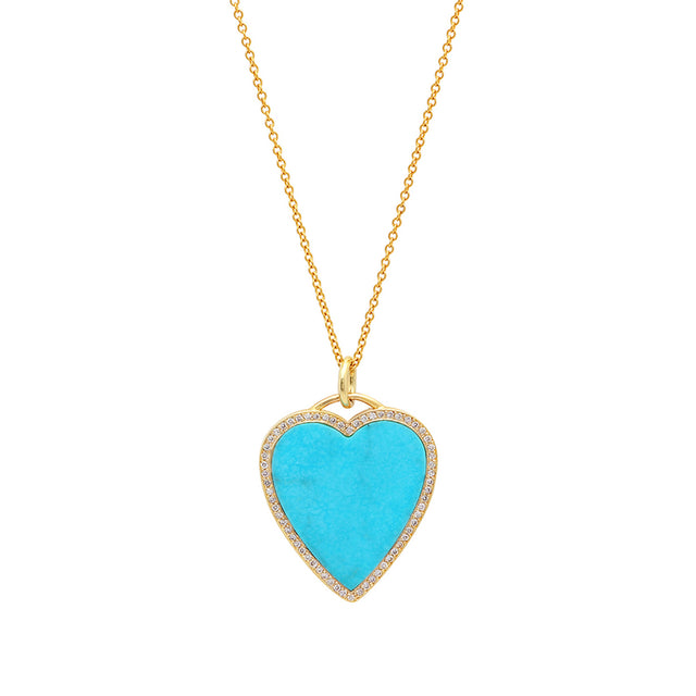 Turquoise Inlay Heart Necklace with Diamonds