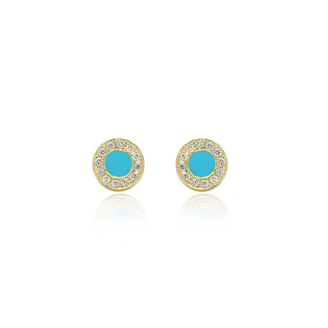 Turquoise Inlay Circle Studs with Diamonds