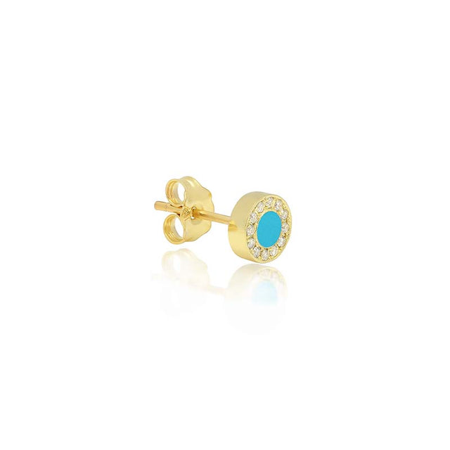 Turquoise Inlay Circle Studs with Diamonds