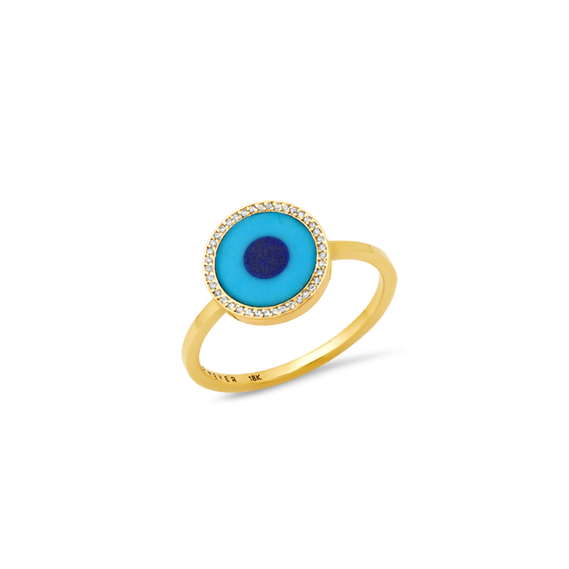 Turquoise Inlay Evil Eye Ring with Diamonds
