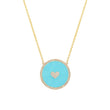 Small Turquoise Inlay Circle Necklace with Diamond and Heart Detail