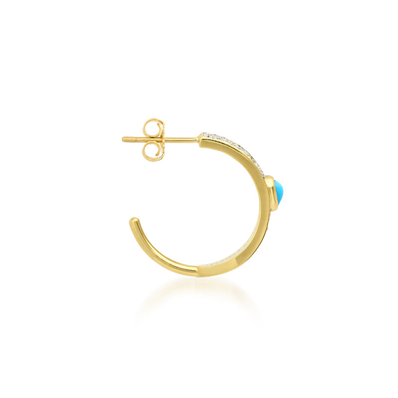 Wide Diamond Ellen Hoops with Heart-Cut Turquoise Accent