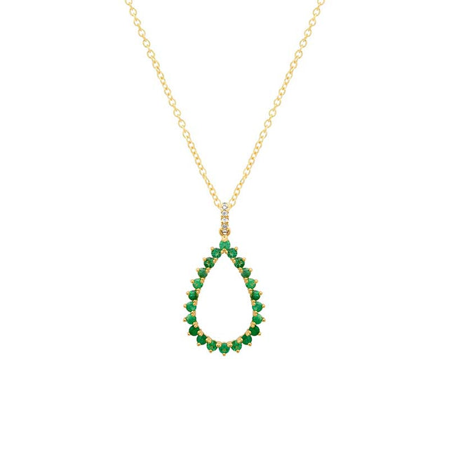 3-Prong Emerald Open Teardrop Necklace