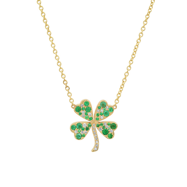 Large Diamond and Emerald Clover Necklace