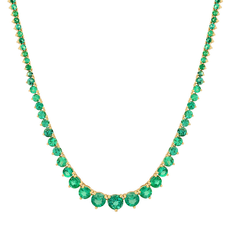 Large Graduated 3-Prong Emerald Tennis Necklace