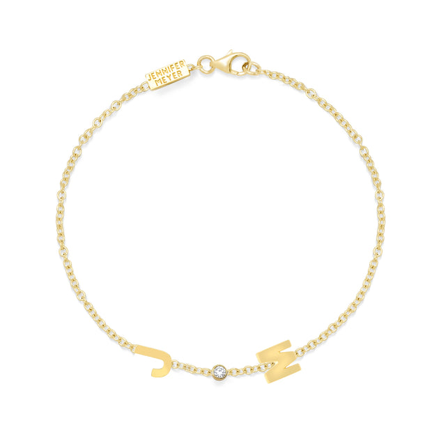 Custom Mini Letter Bracelet with Diamond Bezel Accent