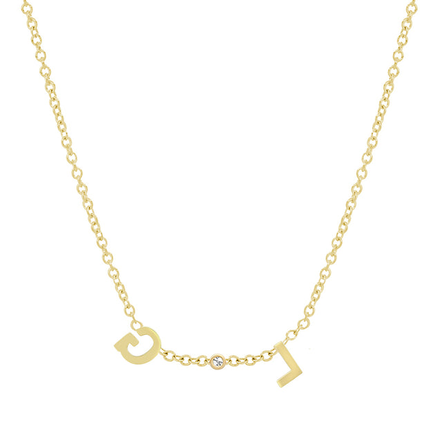 Custom Mini Letter Necklace with Bezel Accent